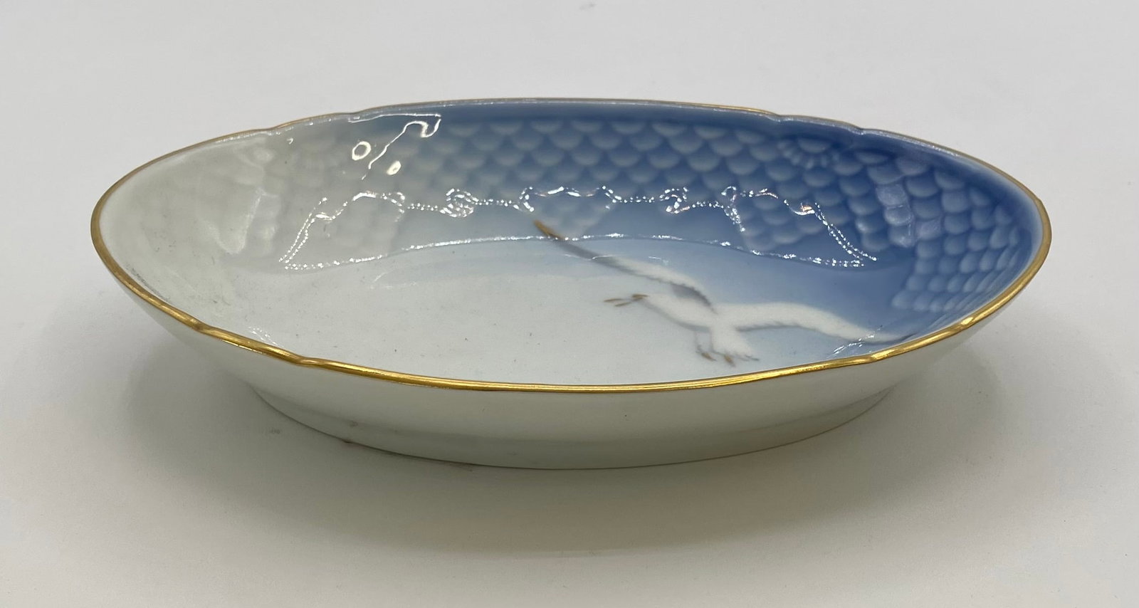 Bing & Grøndahl Denmark Porcelain "Seagull" Gold-Rimmed Oval Dish #349: Bing & Grøndahl Denmark Porcelain "Seagull" Gold-Rimmed Oval Dish #349