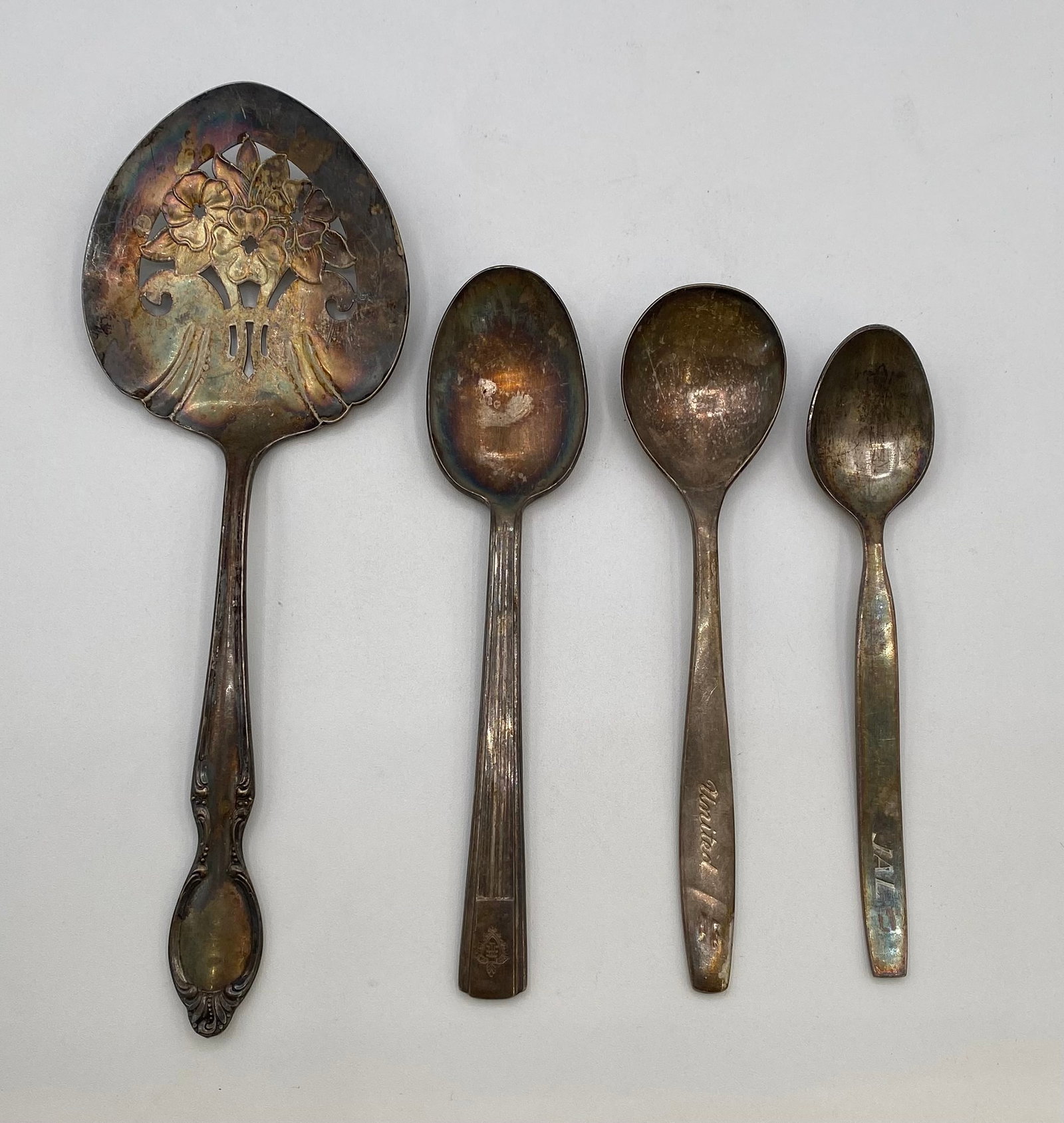 Vintage Silverplate Flatware Grouping - Airline Souvenir Spoons (United, JAL) & Tomato Server (1 of 1)