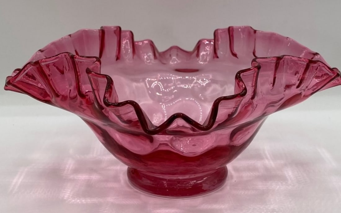 Fenton Cranberry Opalescent Coin Dot Ruffled Rim Glass Bowl / Centerpiece (1 of 1)