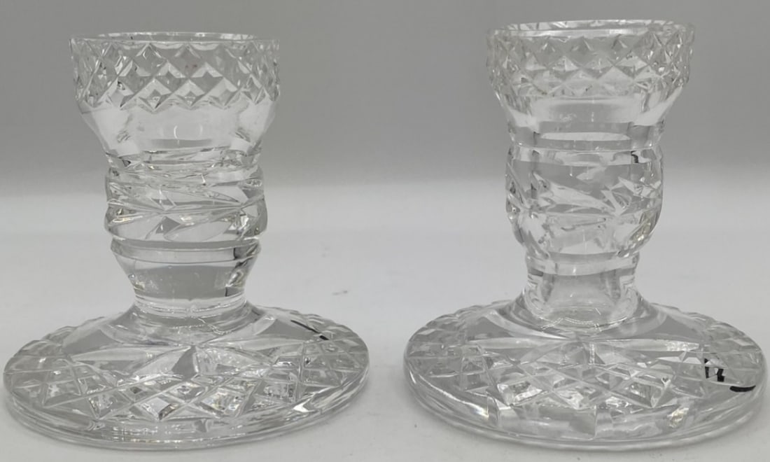 Pair of Crystal Cut Glass Single-Lite Candlestick Holders: Pair of Crystal Cut Glass Single-Lite Candlestick Holders