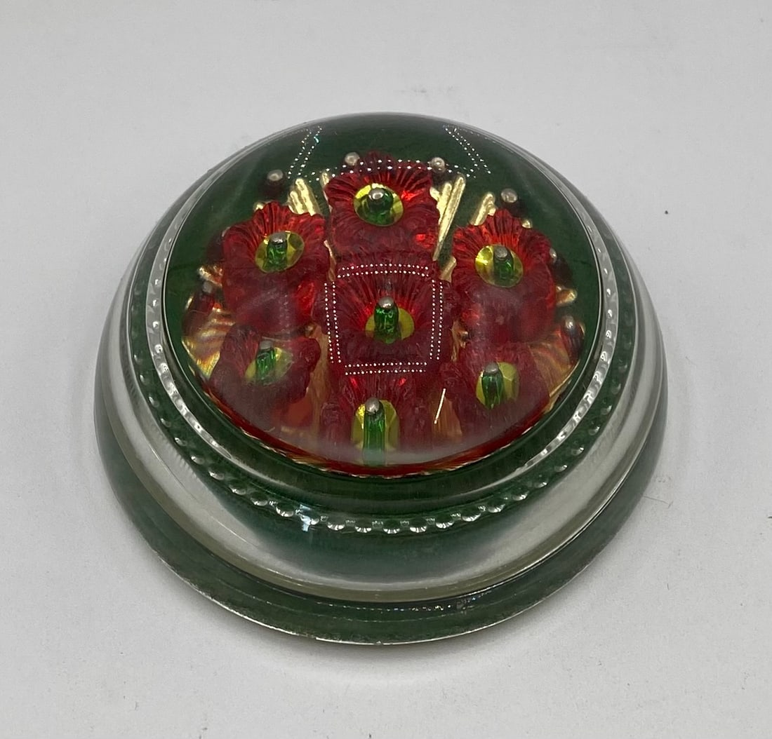 Vintage Glass Dome Paperweight with Red & Gold Foil Floral Centerpiece Motif (1 of 1)