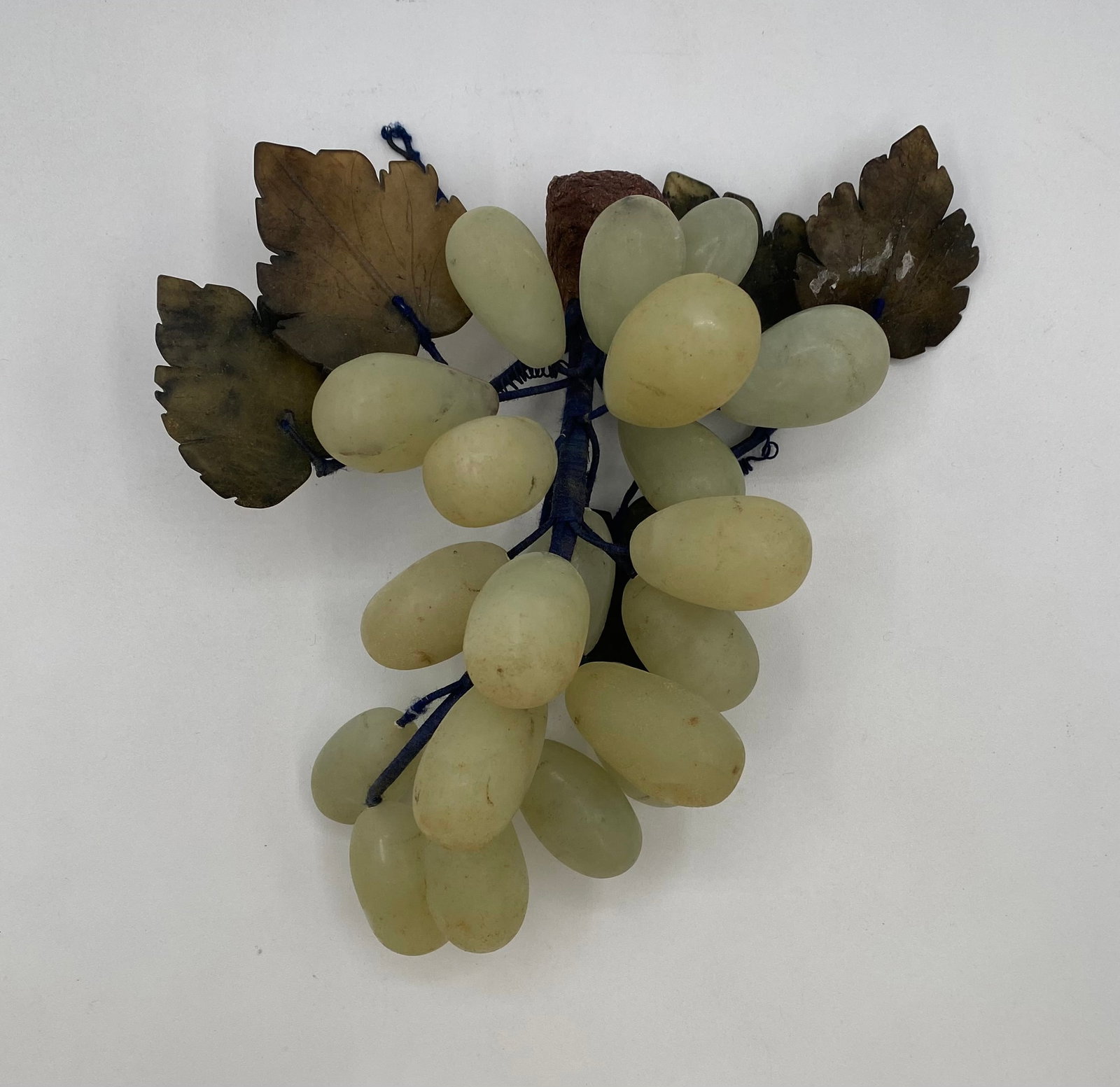 Vintage Chinese Hand-Carved Light Green Celadon Jade Grape Cluster with Leaves (1 of 1)