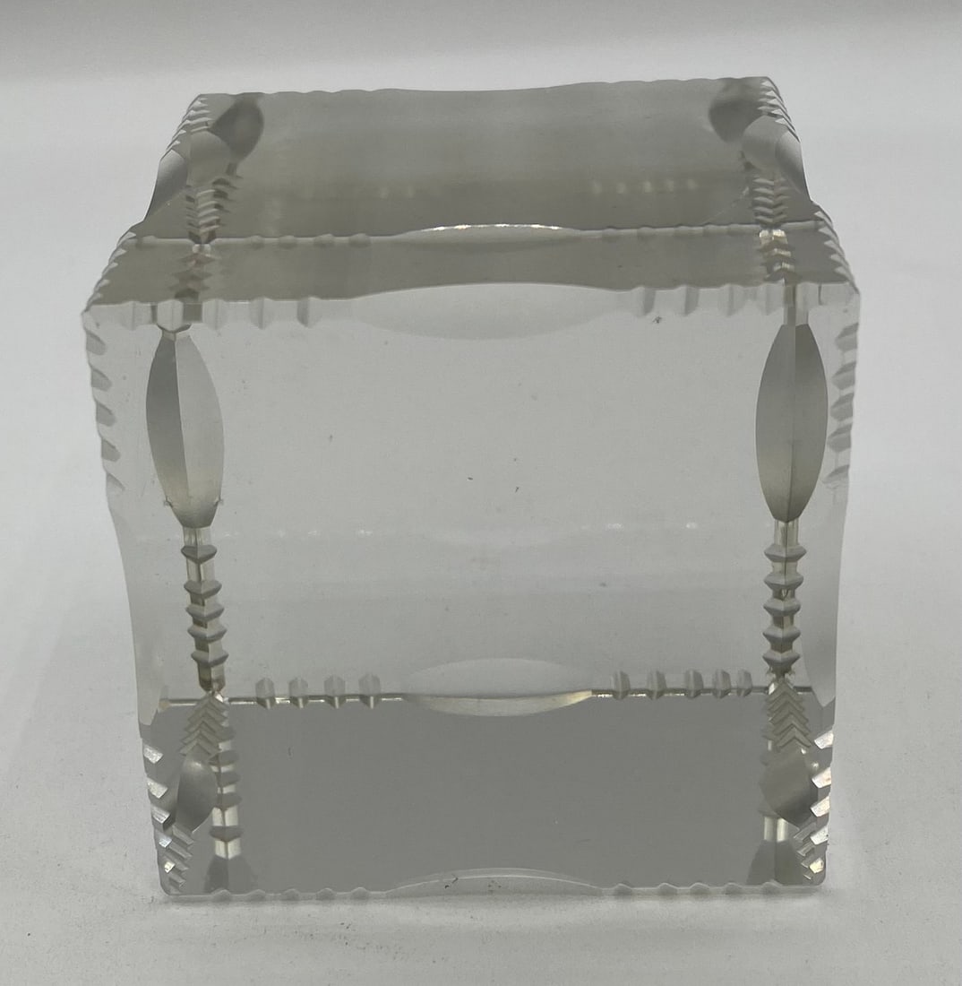 Modernist Heavy Cut Crystal Block / Cube Paperweight with Faceted Beveled Corners (1 of 1)