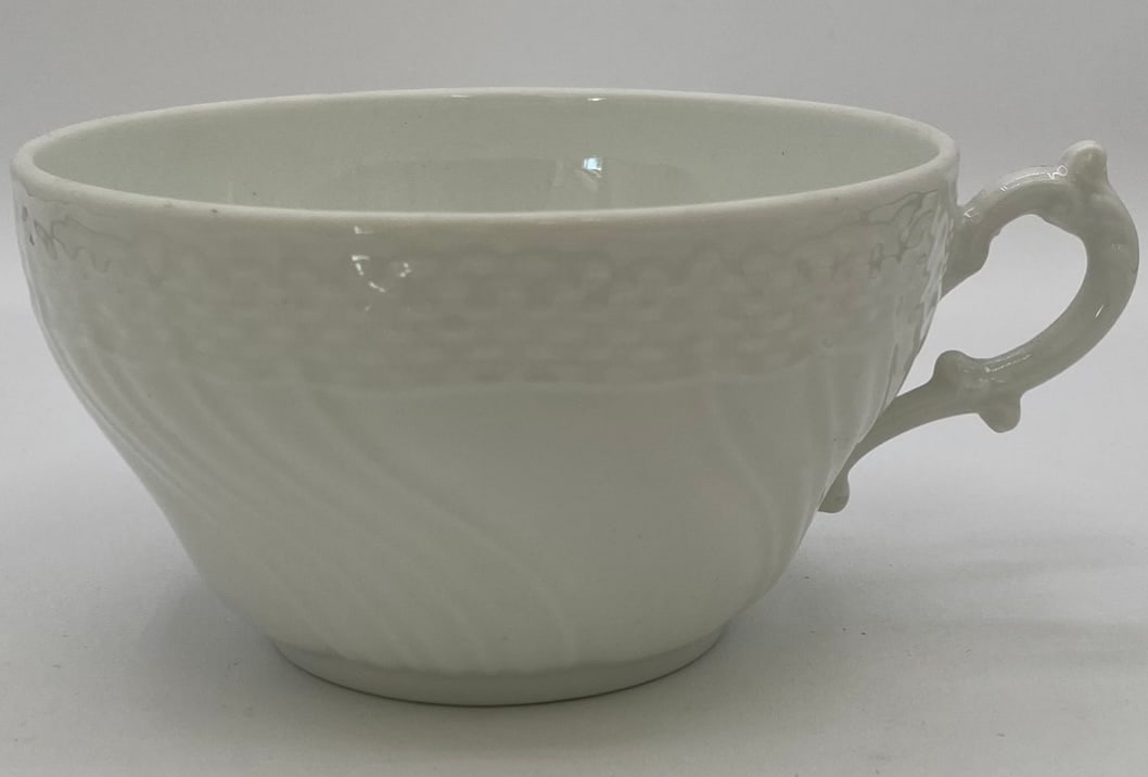 Richard Ginori Italian White Glaze Porcelain Teacup with Swirl Relief & Branch Handle (1 of 1)