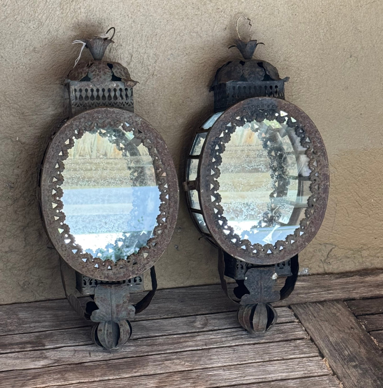 Pair of Antique Iron and Mirror Sconces (1 of 5)