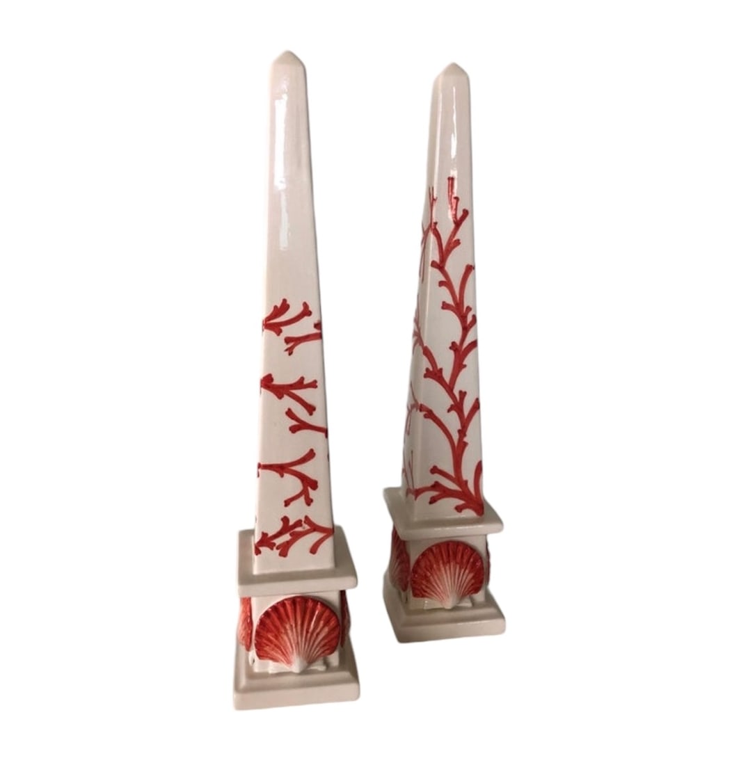 Pair Vintage Coral & Shell Obelisks (1 of 5)