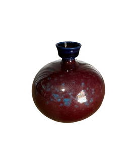 Bernt Friberg Purple Vase with Spotted Blue Glaze: Bernt Friberg purple vase with spotted blue glaze. DIMENSIONS: 3.3"W x 3.3"D x 4"H CONDITION: Excellent. No Reserve.