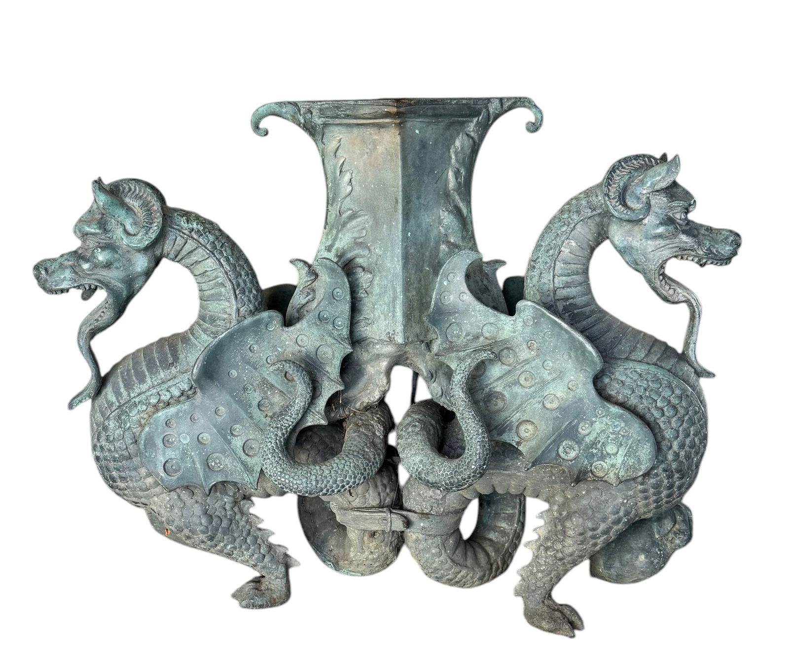 Antique Verdigris Bronze Dragon Fountain (1 of 4)