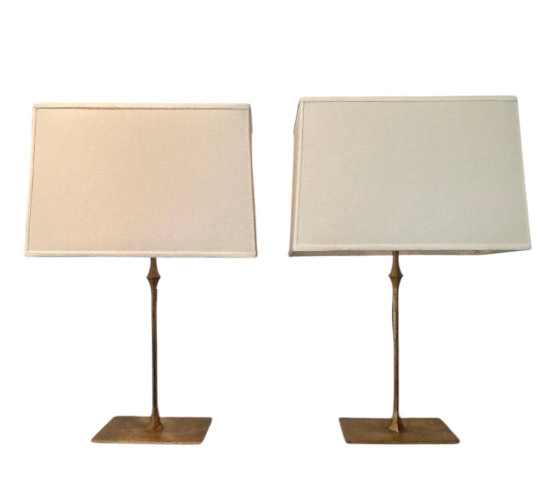 Pair of Gilt Iron Table Lamps with Custom Silk Shades (1 of 5)