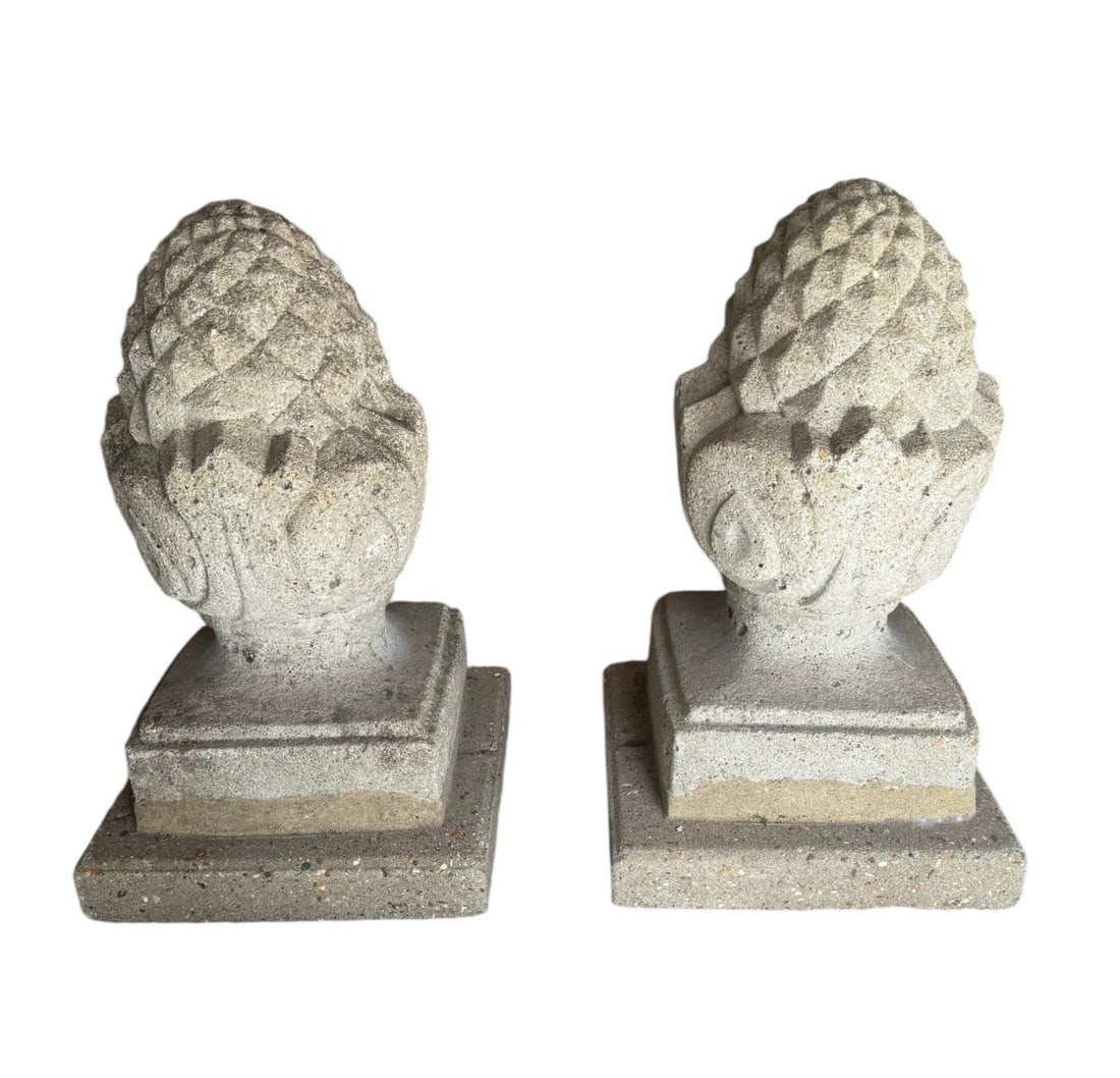 Pair Vintage Stone Pinecone Finial Garden Ornaments (1 of 4)