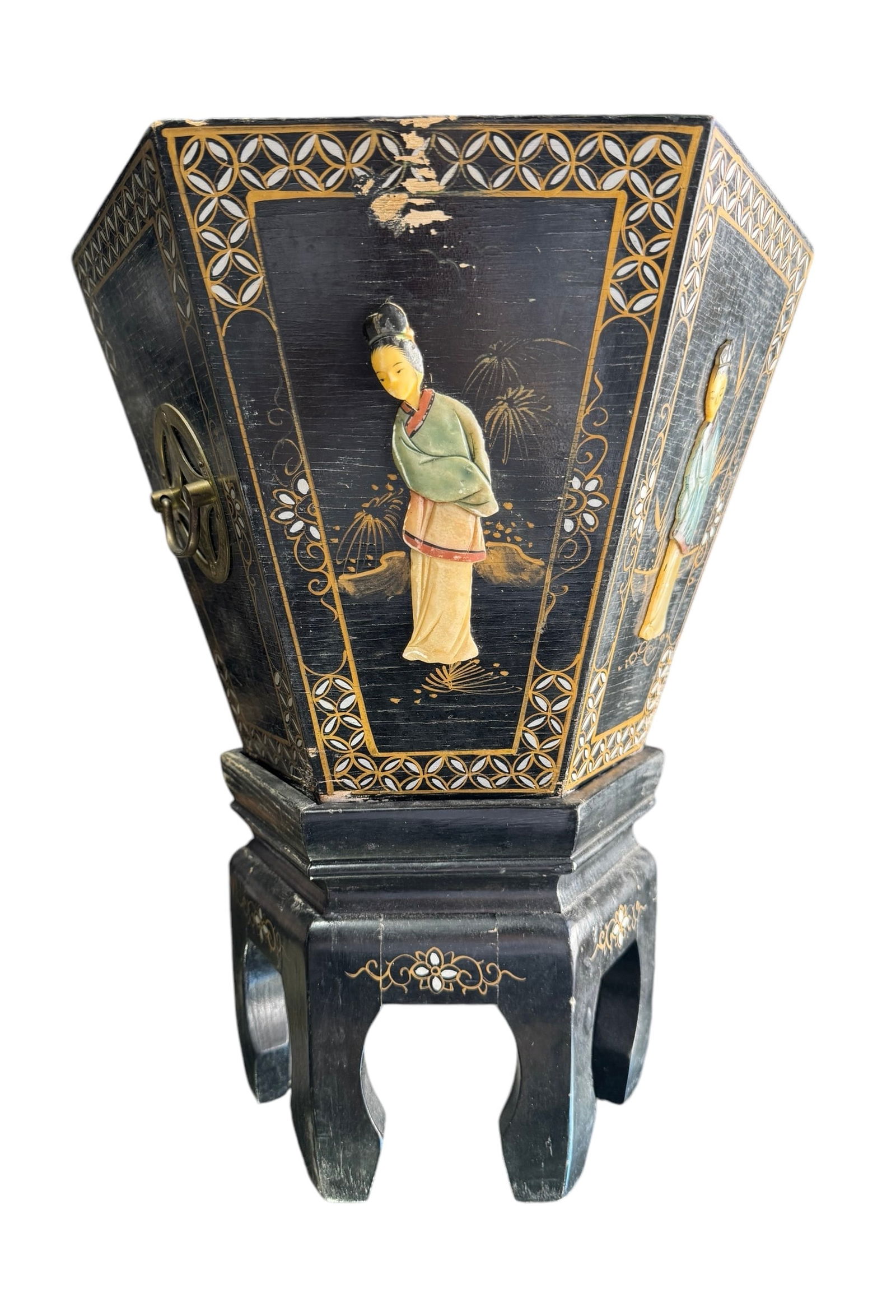 Antique Chinoiserie Soapstone and Ebonized Wood Planter (1 of 4)