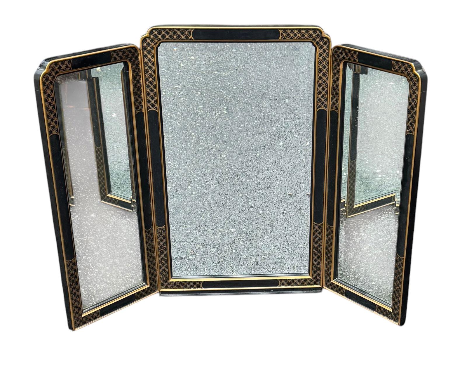 Vintage Black and Gold Tripartite Mirror (1 of 4)
