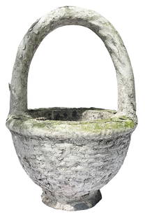 Stone Basket Planter (Basketweave): An antique French stone basket planter. DIMENSIONS: 13"W x 13"D x 20"H. CONDITION: Good.