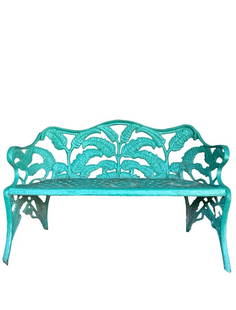 Antique Victorian Iron Fern Pattern Bench, Attributed to J. W. Fiske & Company: An antique Victorian iron fern pattern bench, attributed to J. W. Fiske & Company. DIMENSIONS: 44.5"W x 13.25"D x 25"H. CONDITION: Excellent.