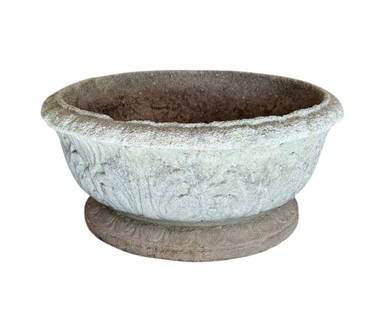Antique English Stone Acanthus Planter: An antique English stone acanthus planter. Three available. DIMENSIONS: 18"W 18"D x 7.5"H CONDITION: Excellent.