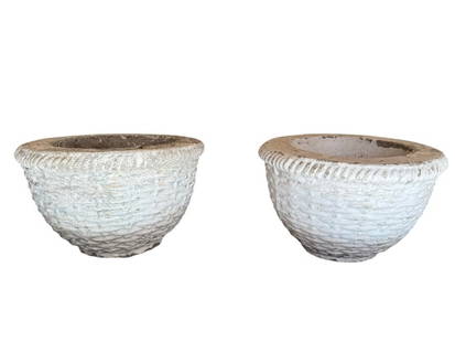 Set of Four Antique English Stone Basketweave Planters: A set of four antique English stone basketweave planters. DIMENSIONS: 13"W x 13"D x 8"H. CONDITION: Excellent.