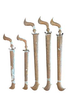 Five Antique Thai Daggers: Five Antique Thai Daggers. DIMENSIONS: 3 Large- 22.5” x 4” 2 Small- 16.5” x 1.5”