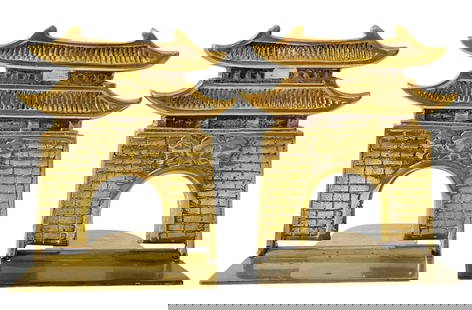 Pair of Vintage Brass Pagoda Bookends: Pair of Vintage Brass Pagoda Bookends. DIMENSIONS: 3.75”W x 4.75”D x 5”H