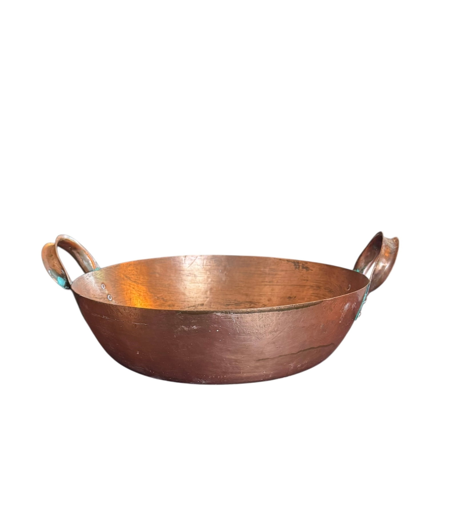 Antique Hand Hewn Copper Bowl: Antique Hand-Hewn Copper Bowl. DIMENSIONS: 14” x 5.5”