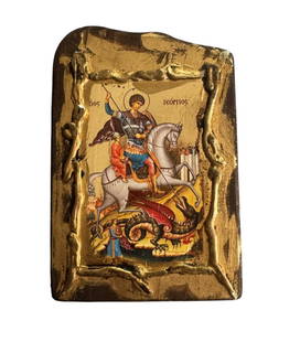 Greek Icon of St. George Slaying the Dragon: Greek Icon of St. George Slaying the Dragon