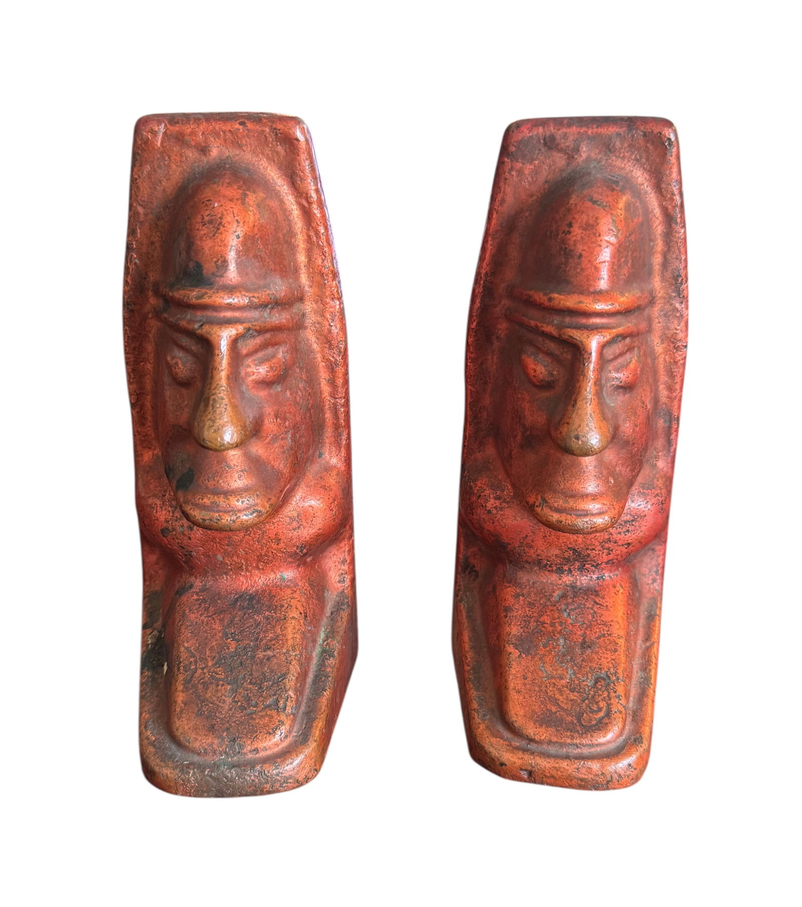 Vintage Bronze Moai Bookends (Heavy): Vintage Bronze Moai Bookends (Heavy). DIMENSIONS: 2.25” x 2.5” x 5.75”