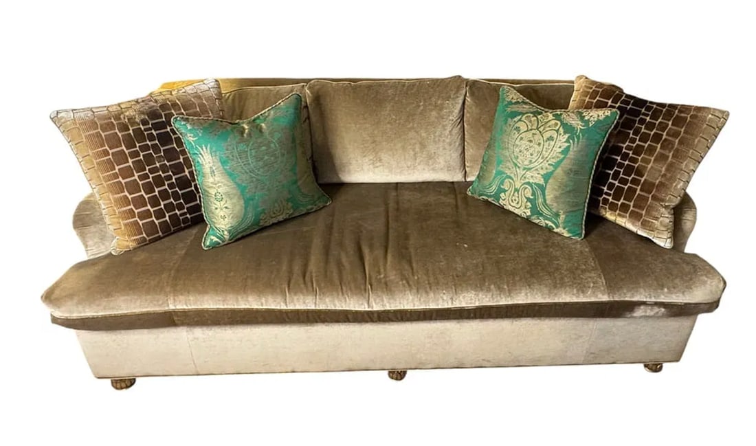 Custom 7ft Scroll Back Velvet Sofa with Ormolu Detail (1 of 9)