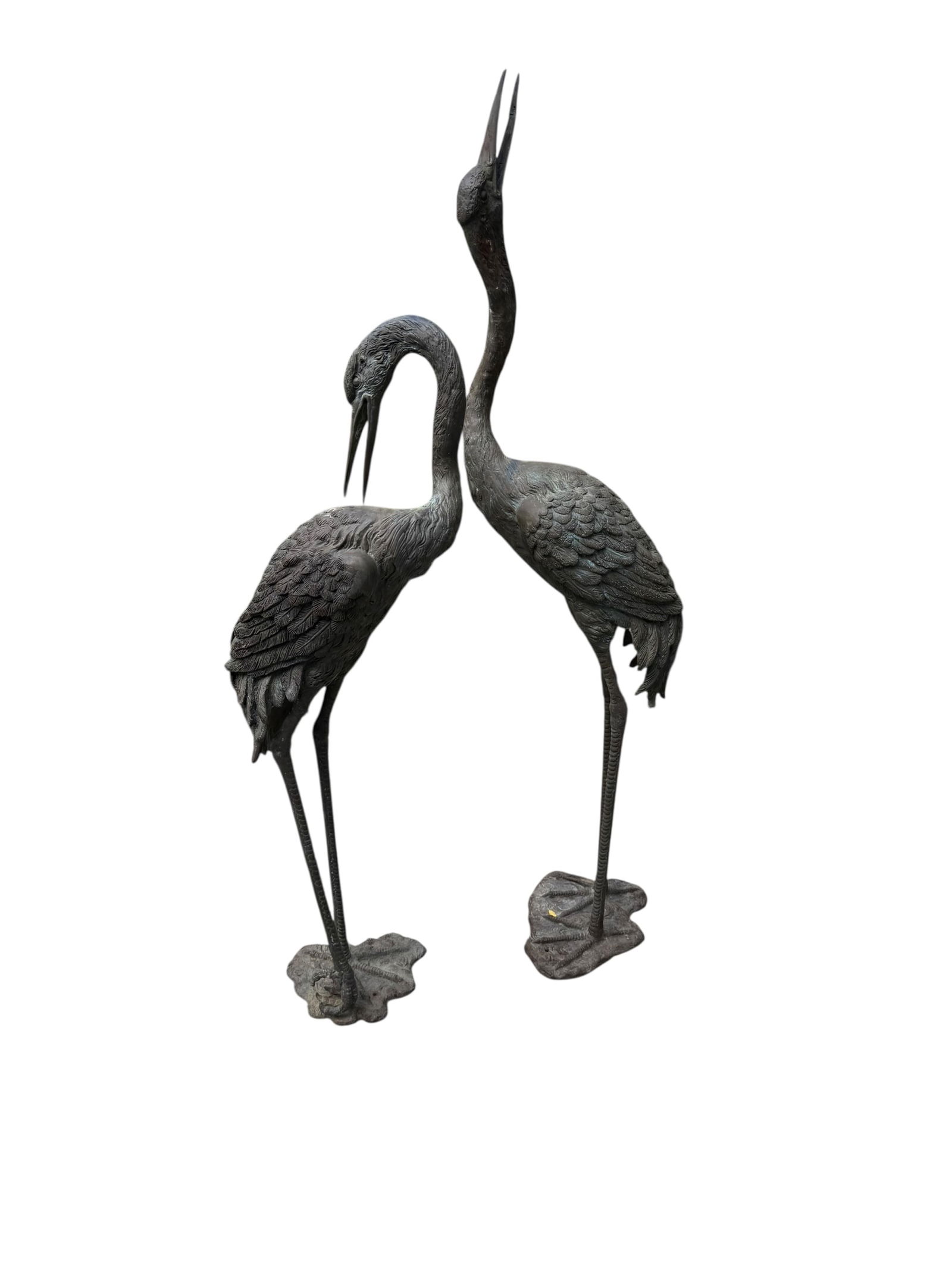 An immaculate pair of antique bronze garden cranes with a verdigris patina (1 of 7)