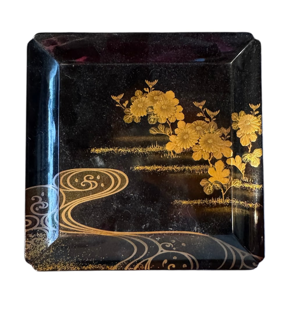 Set of 10 Japanese square lacquer trays or coasters (1 of 3)