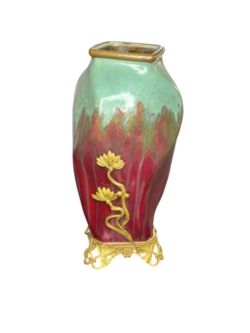 Wilhelm Schiller & Sons beautiful red and green art deco flambe vase (1 of 5)