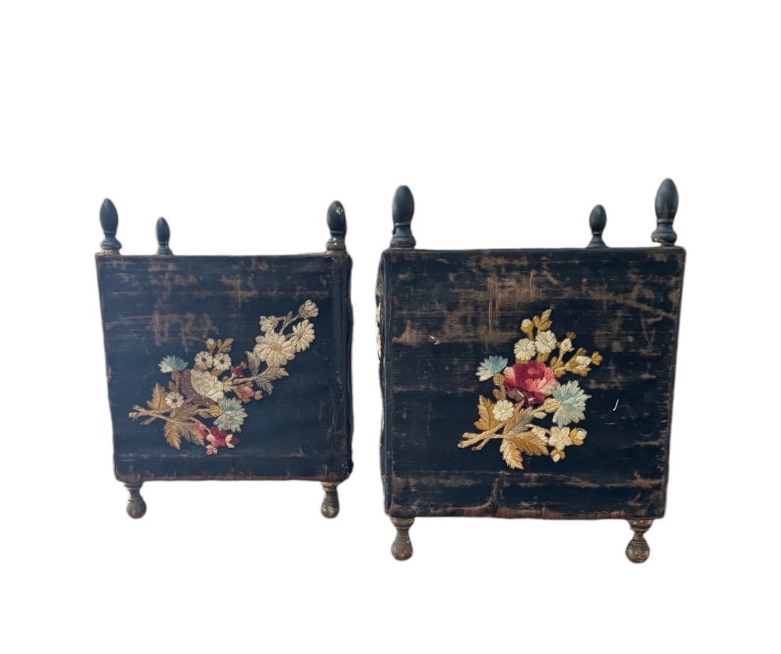 Pair of extremely rare embroidered antique French silk planters (1 of 5)
