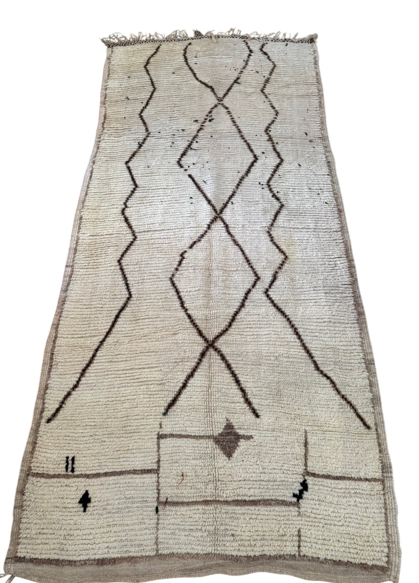 Cream and brown Turkish Beni Ourain rug: Cream and brown Turkish Beni Ourain rug. DIMENSIONS: 43.5 ”W x 92”L