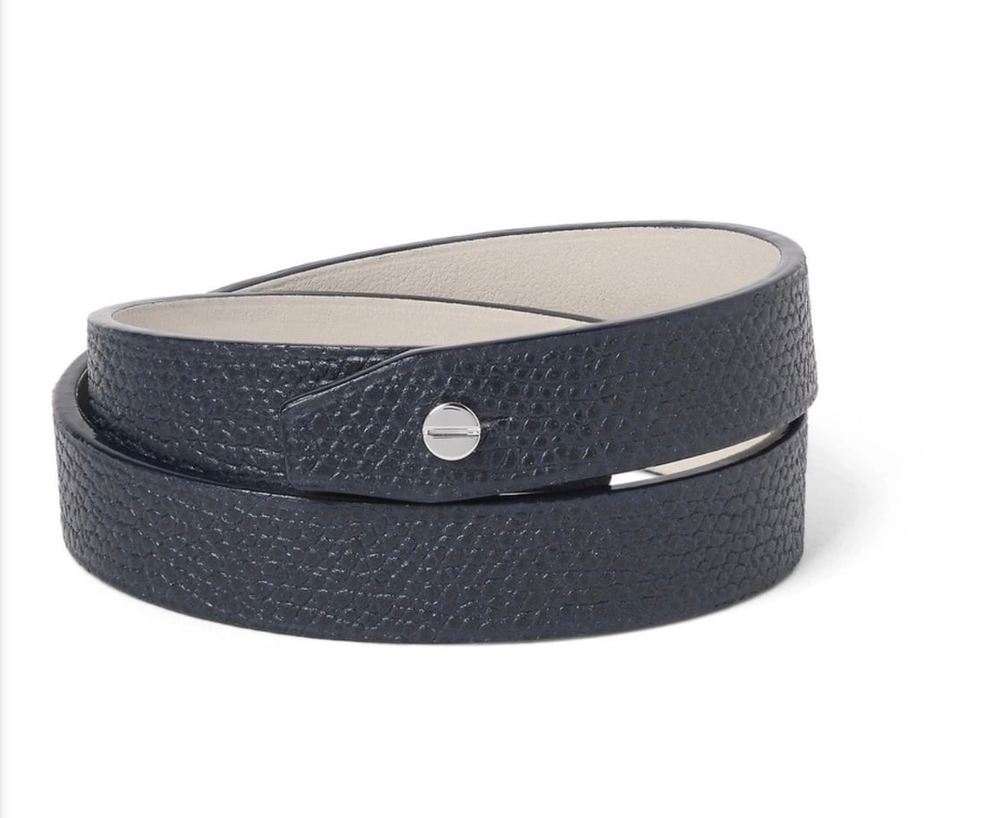 Valextra blue pebble grain leather wrap bracelet: Valextra blue pebble grain leather wrap bracelet