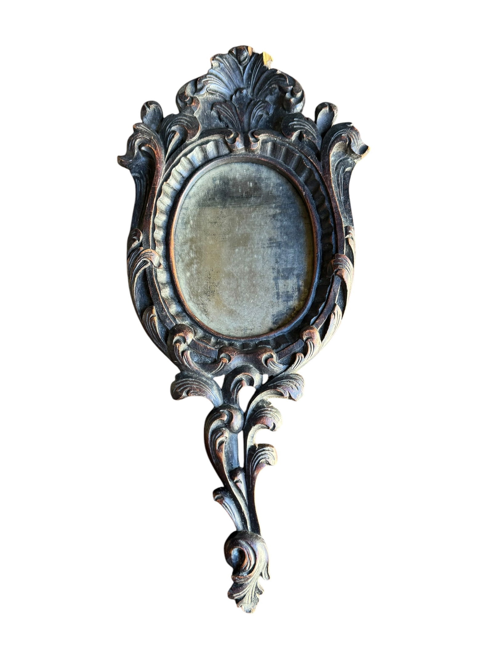 Antique carved wood handheld mirror (1 of 4)