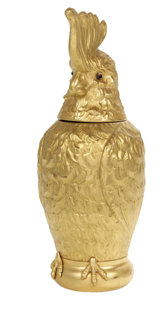 Mark Cross brass cockatoo humidor: Mark Cross brass cockatoo humidor. DIMENSIONS: 6.75"W x 5.5"D x 17.5"H