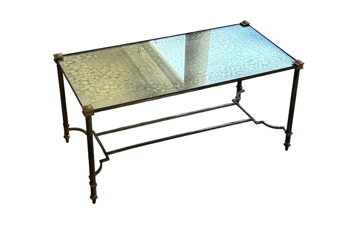 Beautiful vintage brass and pale gold mirror cocktail table attributed to Maison Jansen (1 of 4)