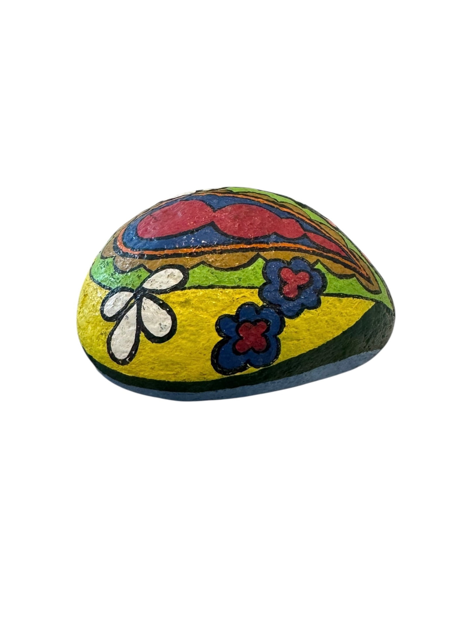 Hippie-era painted rock: Hippie-era painted rock. DIMENSIONS: 4.5W" x 3"D x 2.5"H