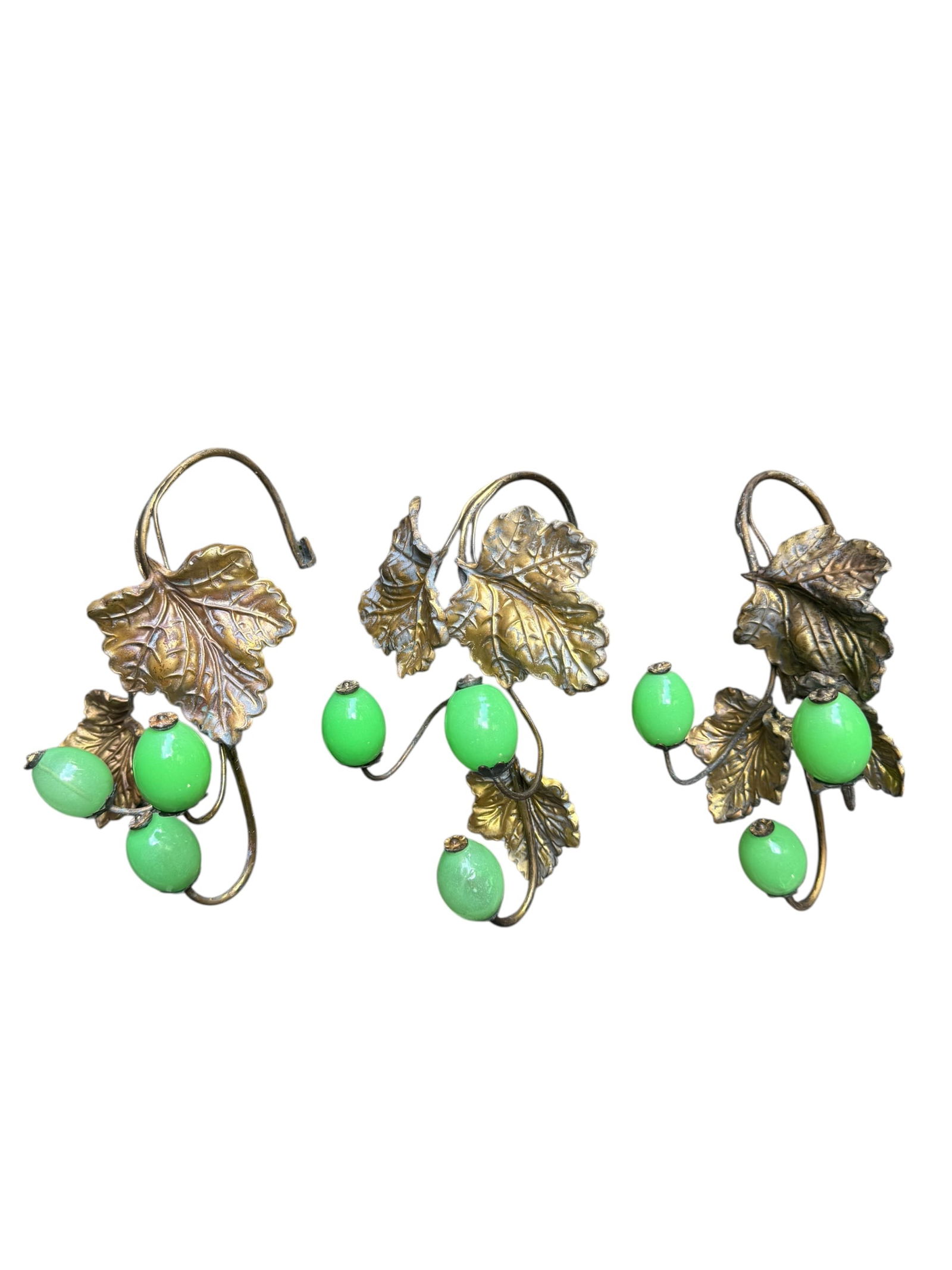 Set of 3 green opaline grape tiebacks (1 of 5)