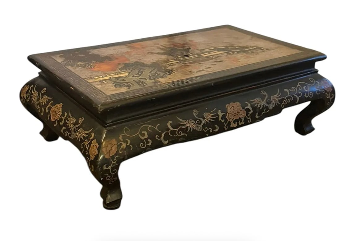 Antique Japanese lacquered stand: Antique Japanese lacquered stand. DIMENSIONS: 21"W x 12.5"D x 8"H