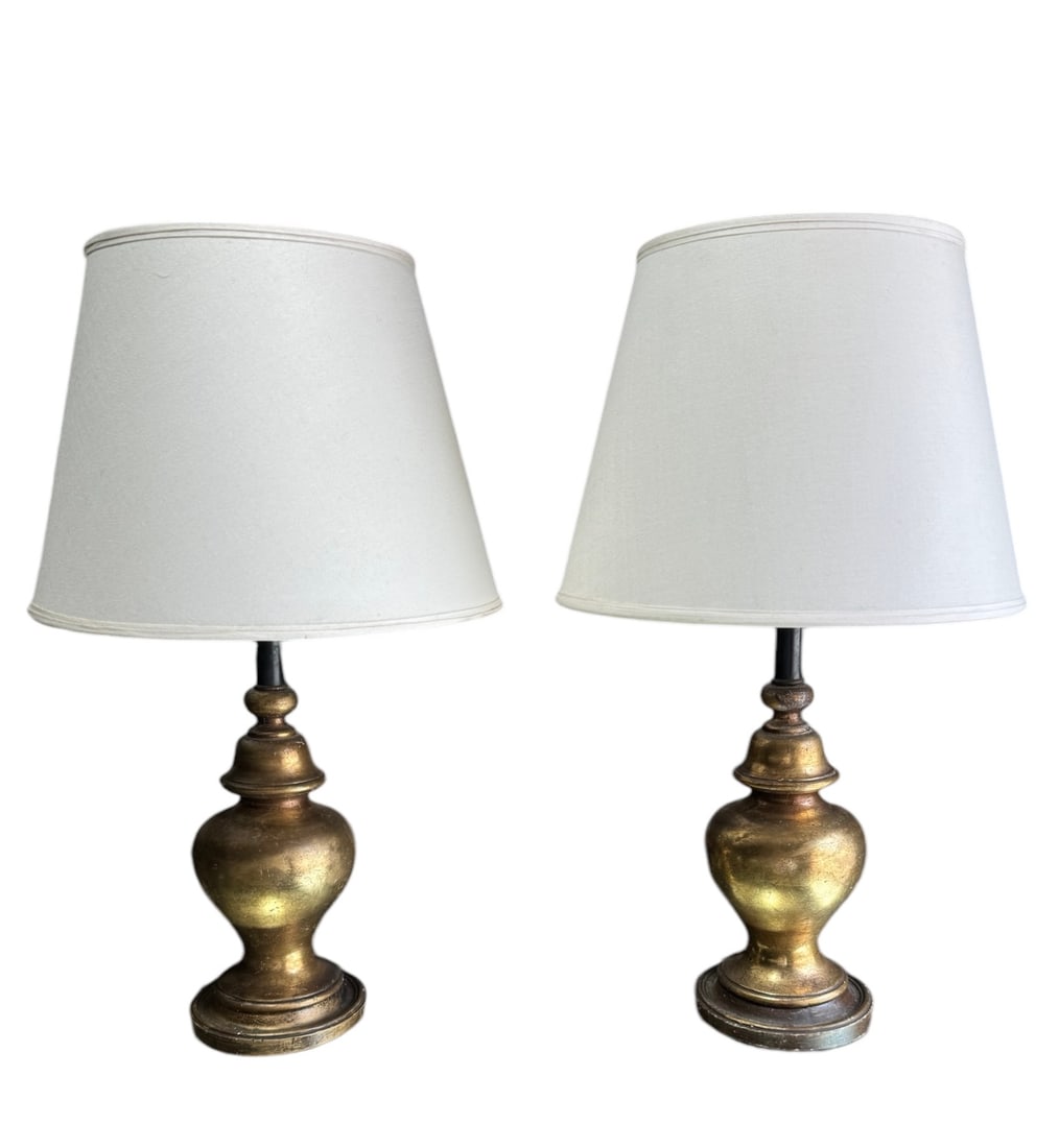 Pair of small vintage gold ginger jar lamps (1 of 5)