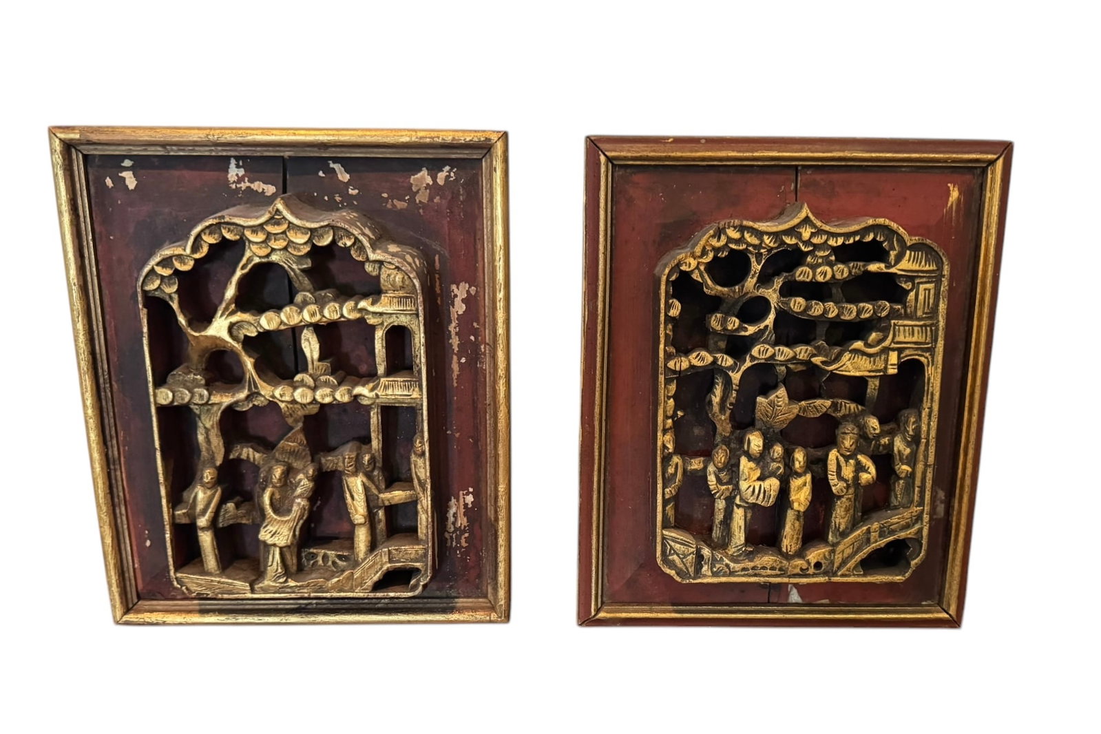 Pair of vintage red and gold Chinese architectural relief carvings (1 of 3)