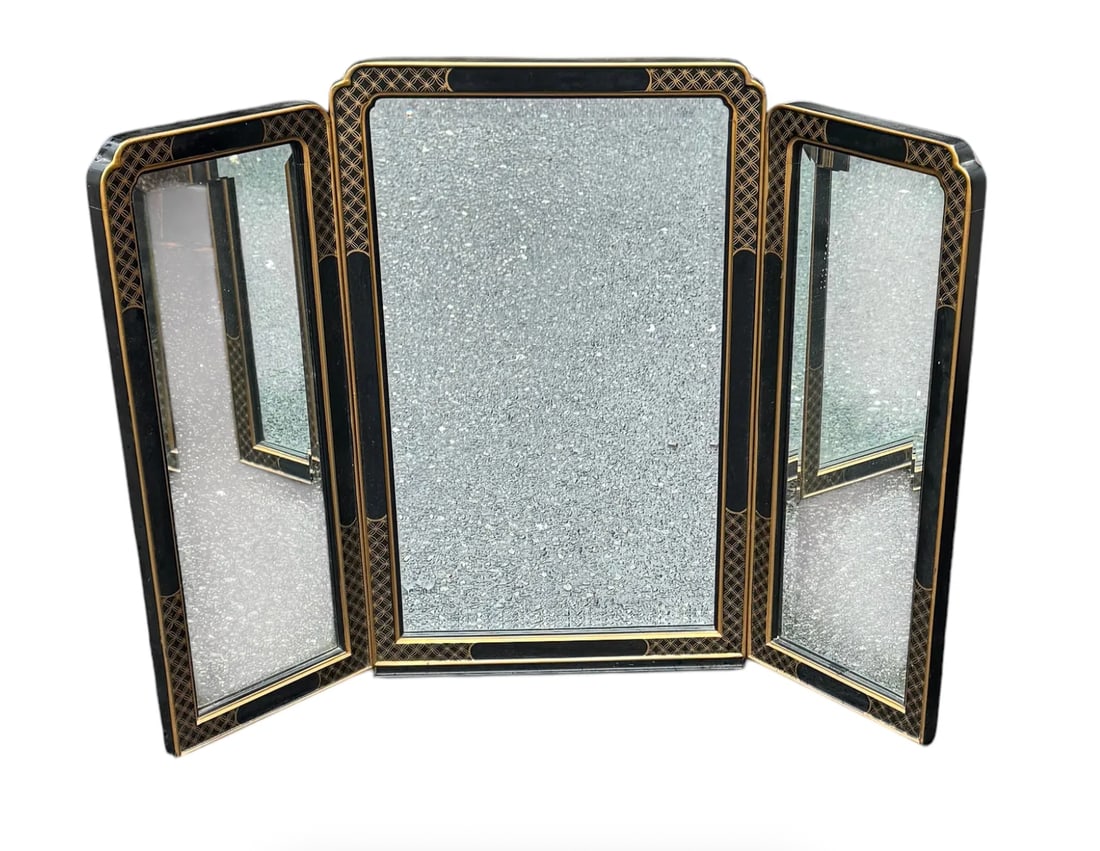 A vintage black and gold tripartite mirror (1 of 2)