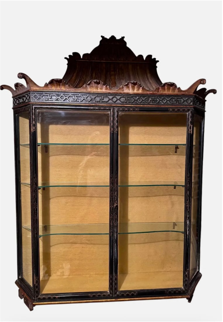 An antique English chinoiserie wall cabinet with ornately carved pagoda (1 of 6)