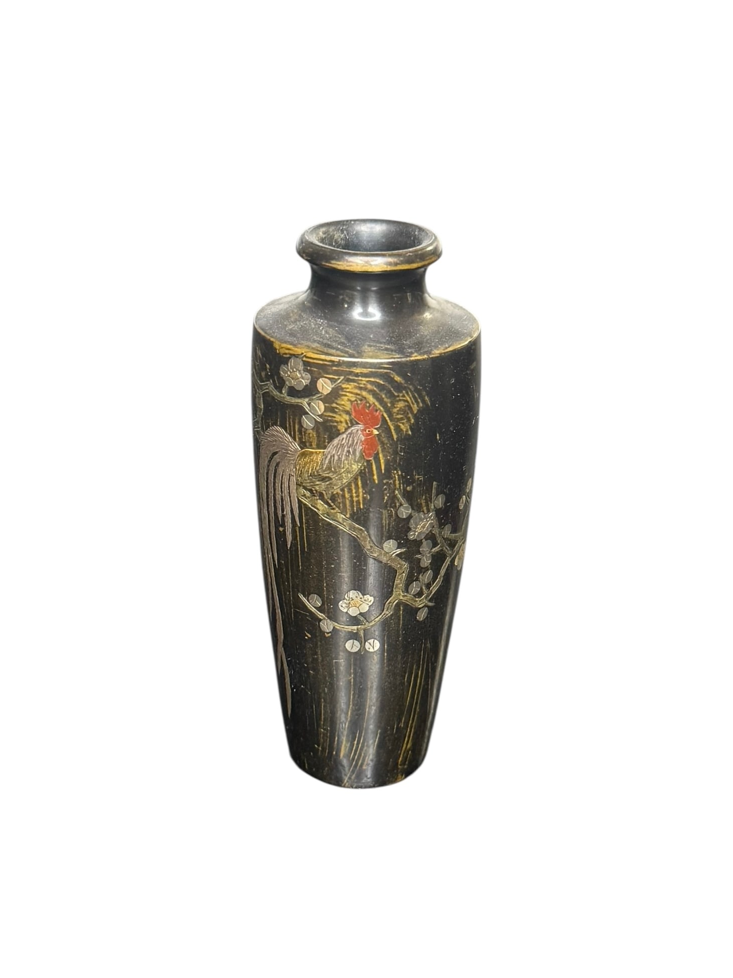 A small metal Japanese rooster vase from the Meji period (1 of 6)