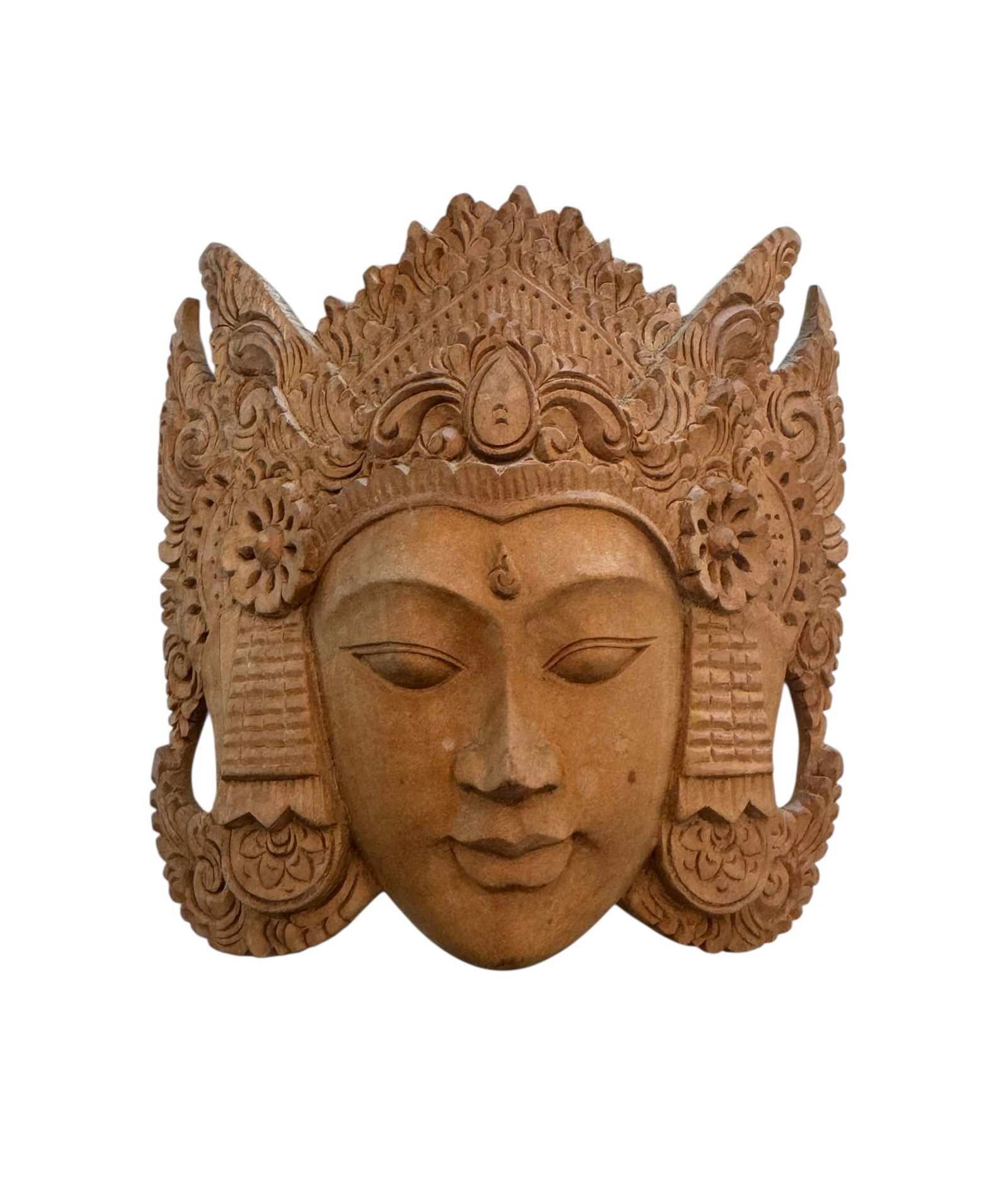 Balinese Buddhist carved mask: Balinese Buddhist carved mask. DIMENSIONS: 5" x 5.5" x 1.25"