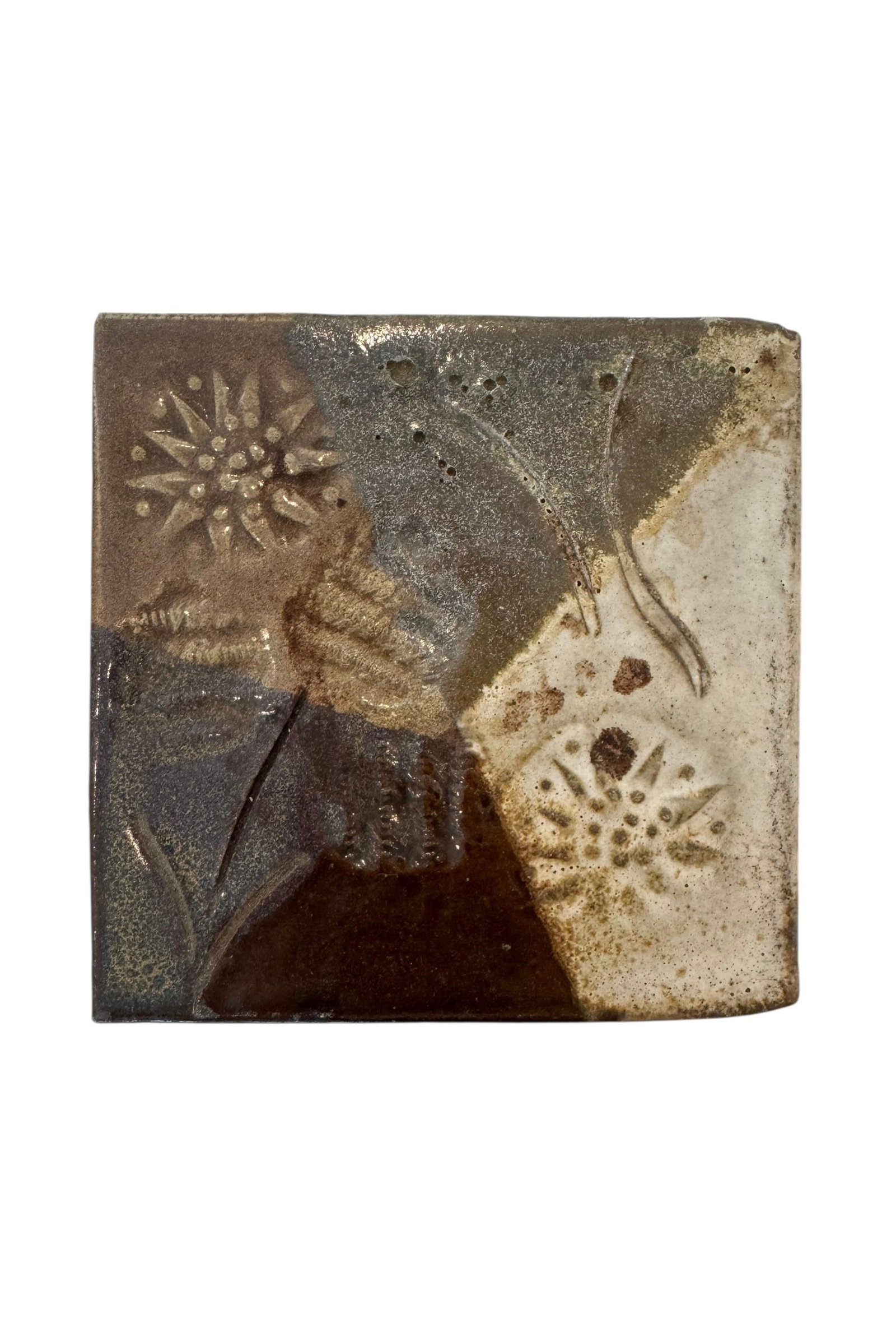 2 stone brown glazed trivets - 2
