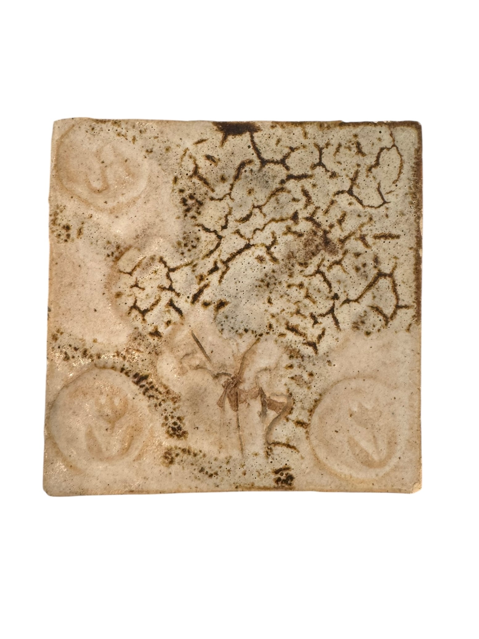 2 stone brown glazed trivets - 3