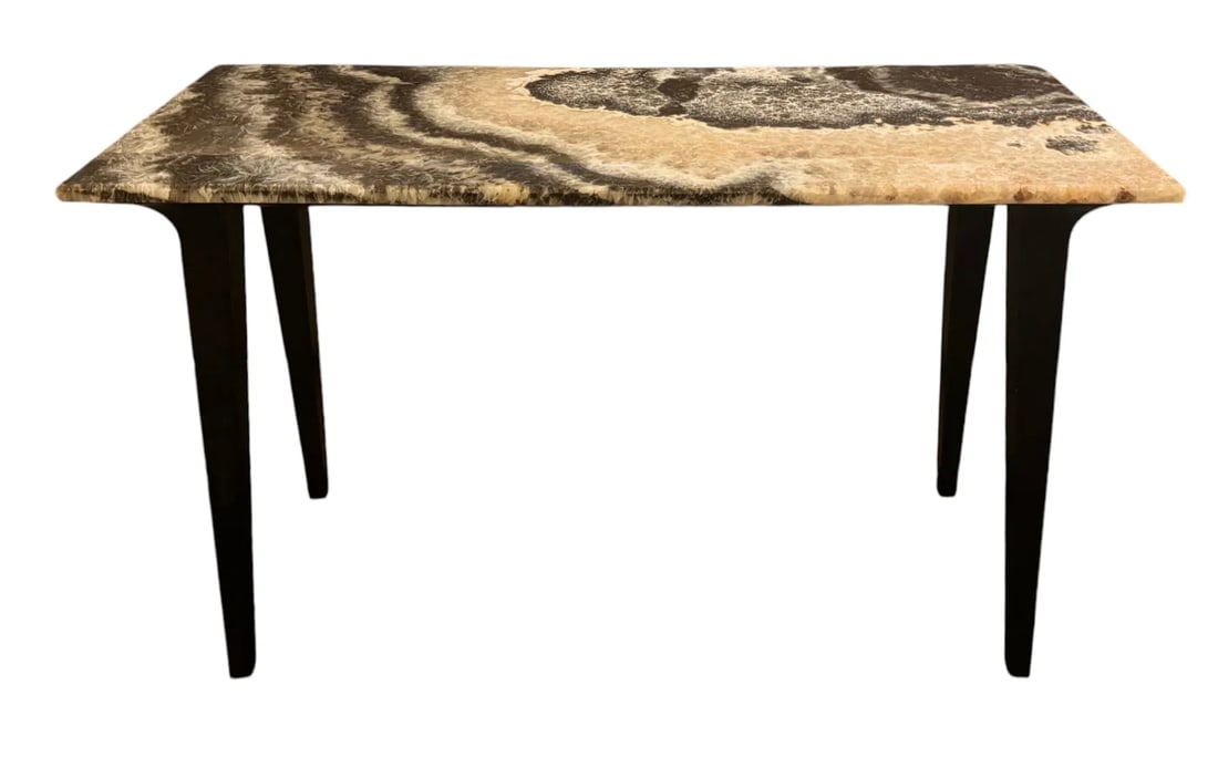 Ebonized Wood Console with Onyx Top: Ebonized Wood Console with Onyx Top. DIMENSIONS: 45"W x 17"D x 28.38"H