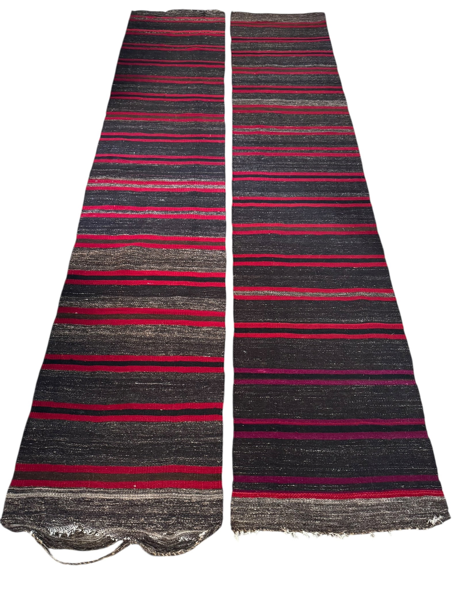 Pair of Moroccan striped kilim runners: Pair of Moroccan striped kilim runners. DIMENSIONS: 26.5"W x 132"L