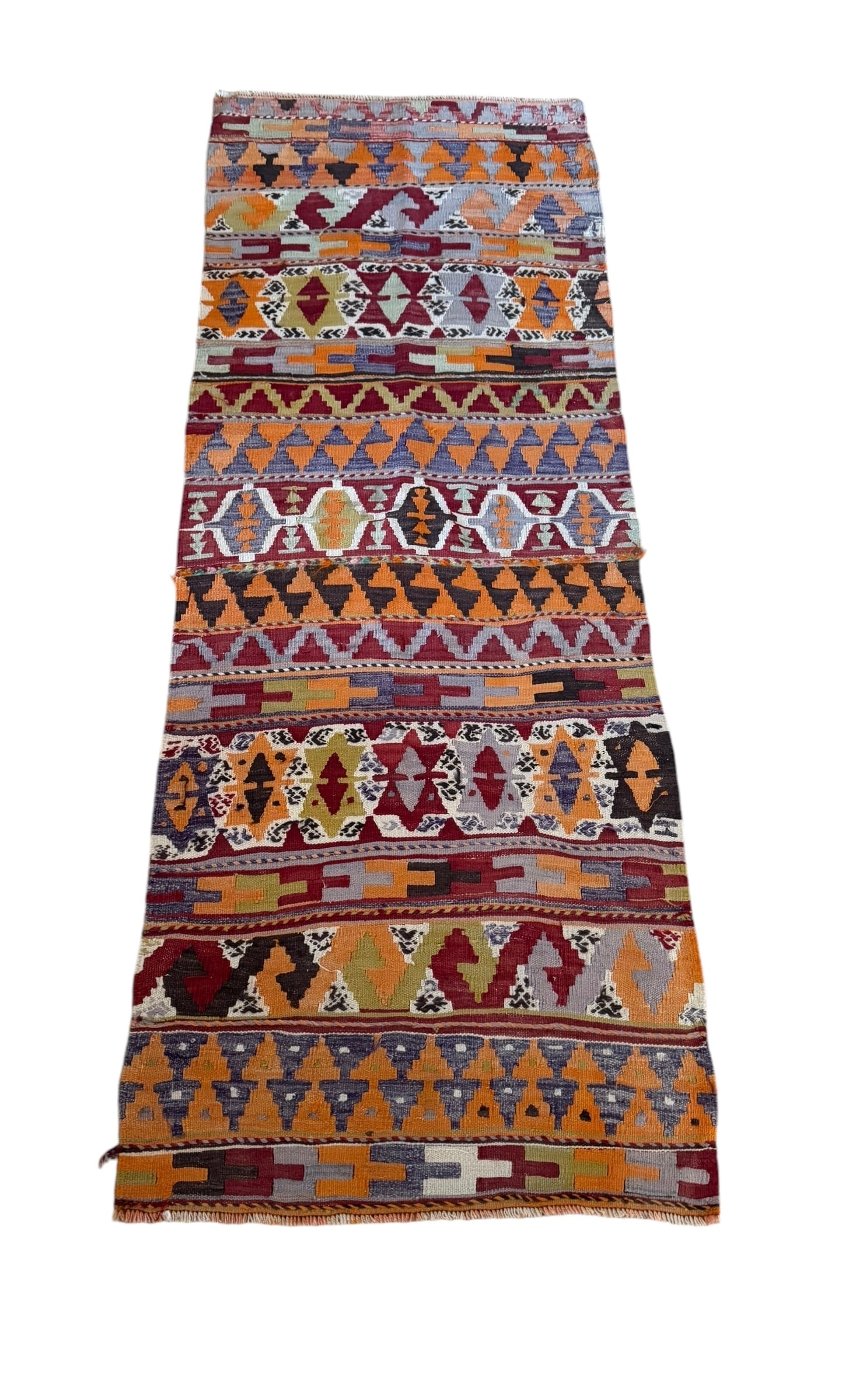 Multicolored Turkish rug: Multicolored Turkish rug. DIMENSIONS: 29.5”L x 81”L