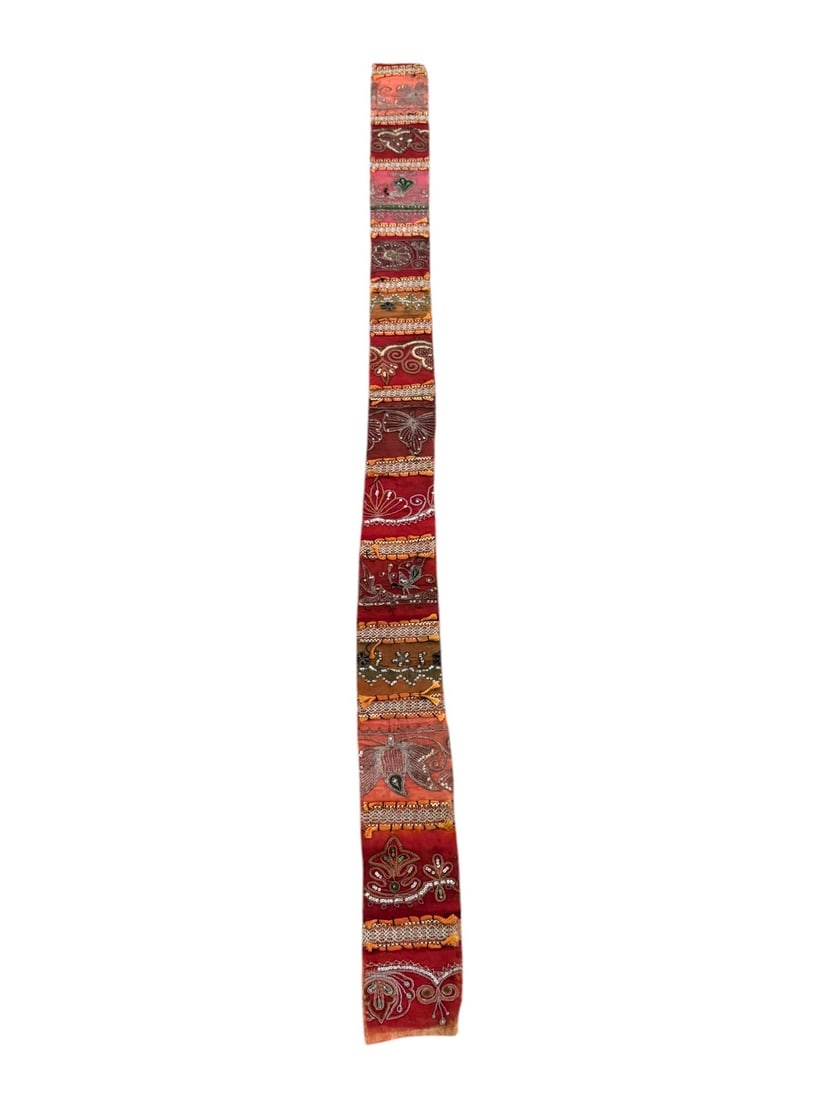 An antique embroidered orange Indian panel (1 of 3)